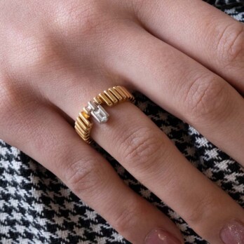 Schmuck: Diamant Ring Rillenform Gelbgold Gr. 52 aus 750 Weißgold von Jewels by Eckstein