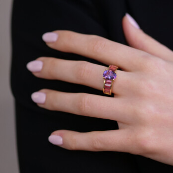 Schmuck: Farbstein Ring Turmalin & Amethyst Gr. 54 aus 750 Gelbgold von Jewels by Eckstein