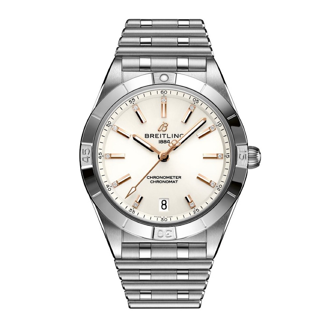 Uhren: Chronomat Automatik Weiß Index mit Brillanten 36 mm aus Edelstahl von Breitling