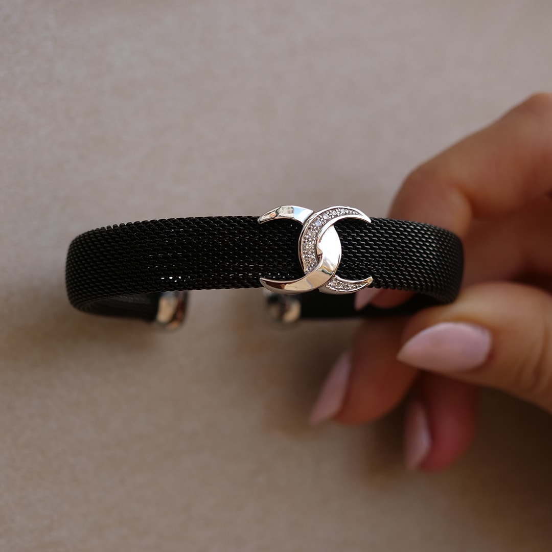 Schmuck: Brillant Armspange Weißgold & Stahl 12 mm aus Edelstahl von Last Pieces