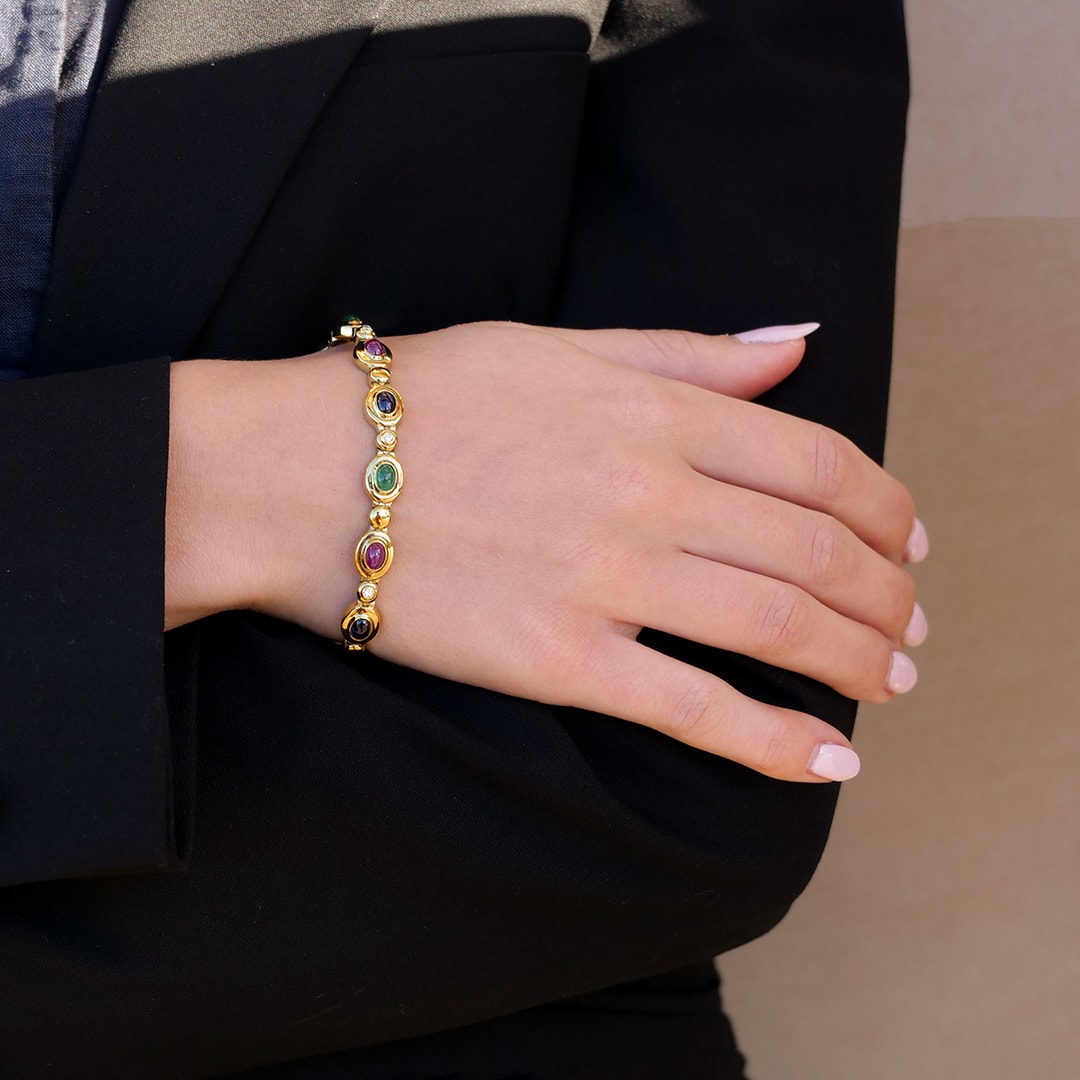 Schmuck: Farbstein Armband Gelbgold & Brillant Gelbgold 18.5 cm aus 585 Gelbgold von Last Pieces