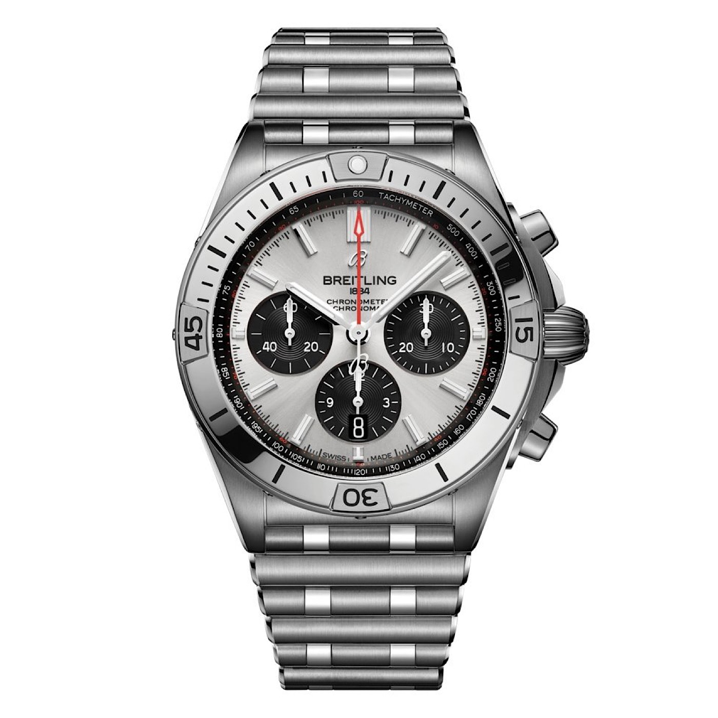 Uhren: Breitling Chronomat Silber Index Automatik 42 mm aus Saphirglasboden von Breitling