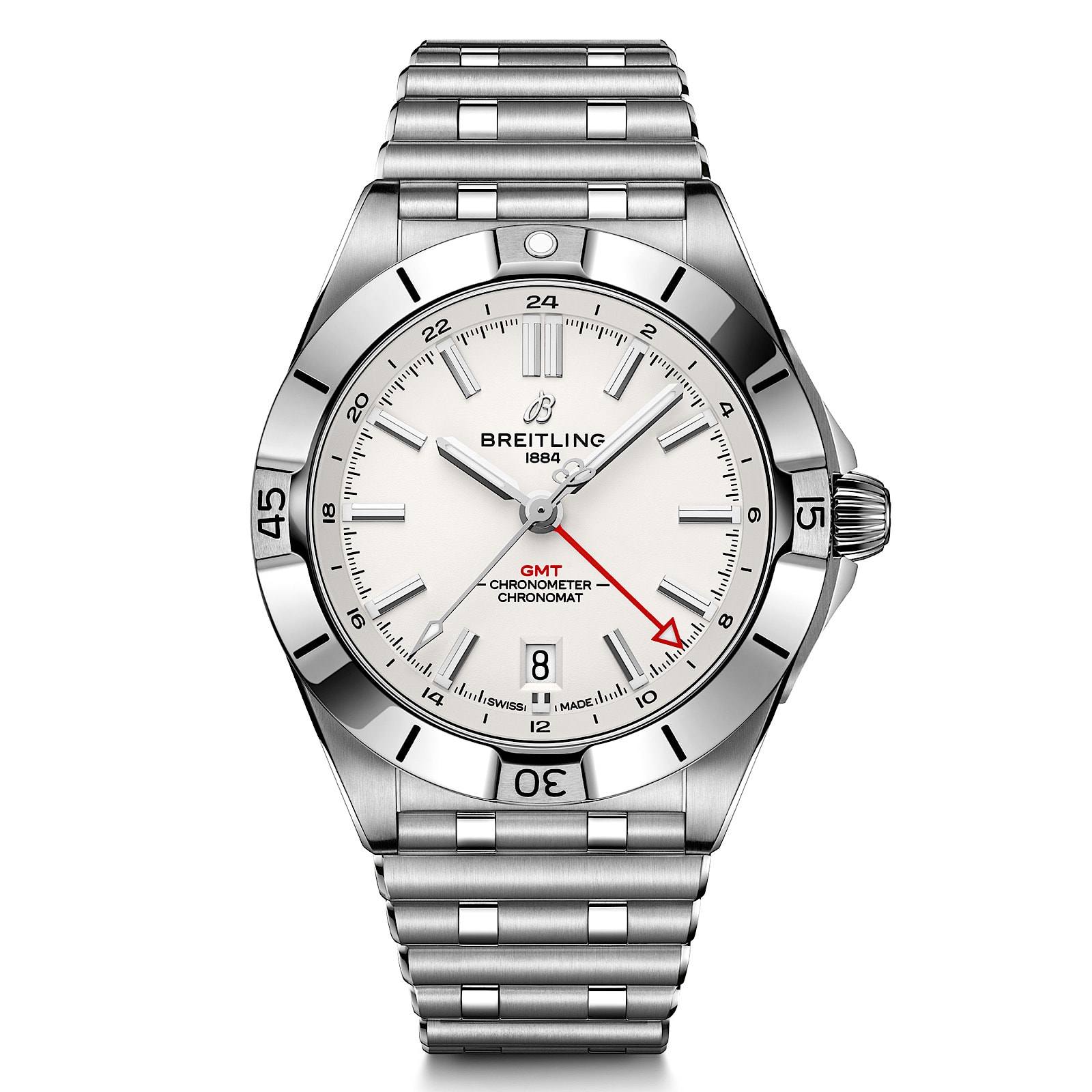 Uhren: Breitling Chronomat GMT Weiß Index Automatik 40 mm aus Saphirglasboden von Breitling