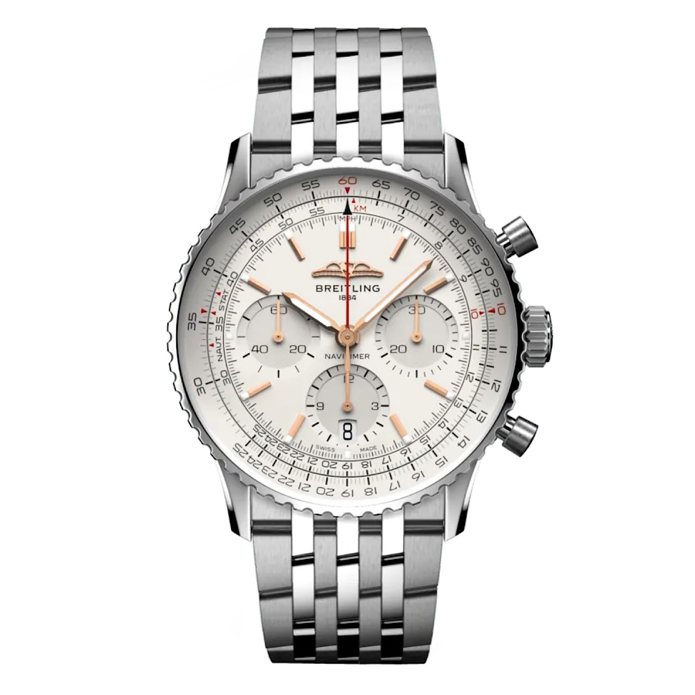 Uhren: Breitling Navitimer Chrono B01 Silber Index Automatik 41 mm aus Edelstahl von Breitling