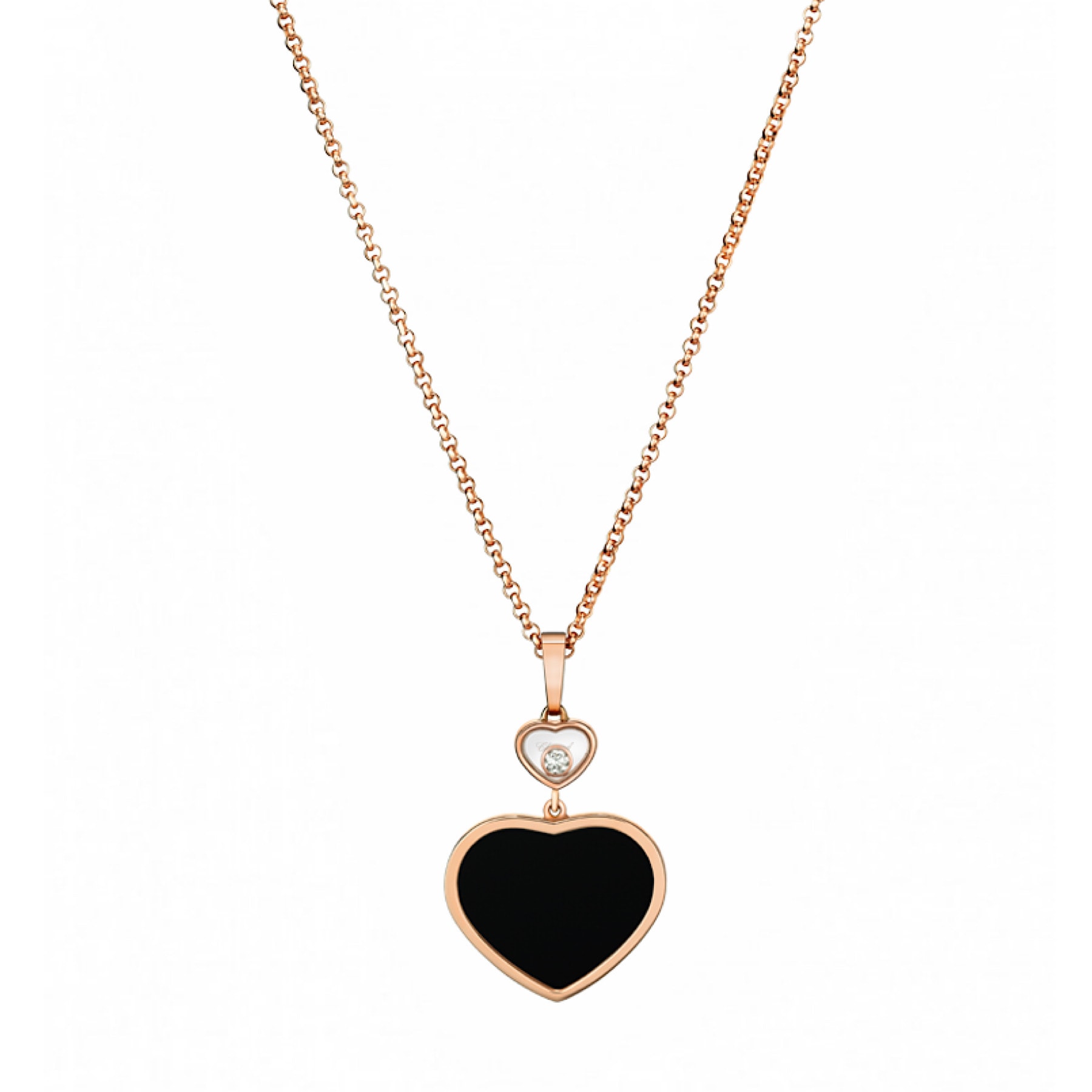 Schmuck: Chopard Happy Hearts Onyx Brillant Kette Roségold 45 cm aus 750 Roségold von CHOPARD