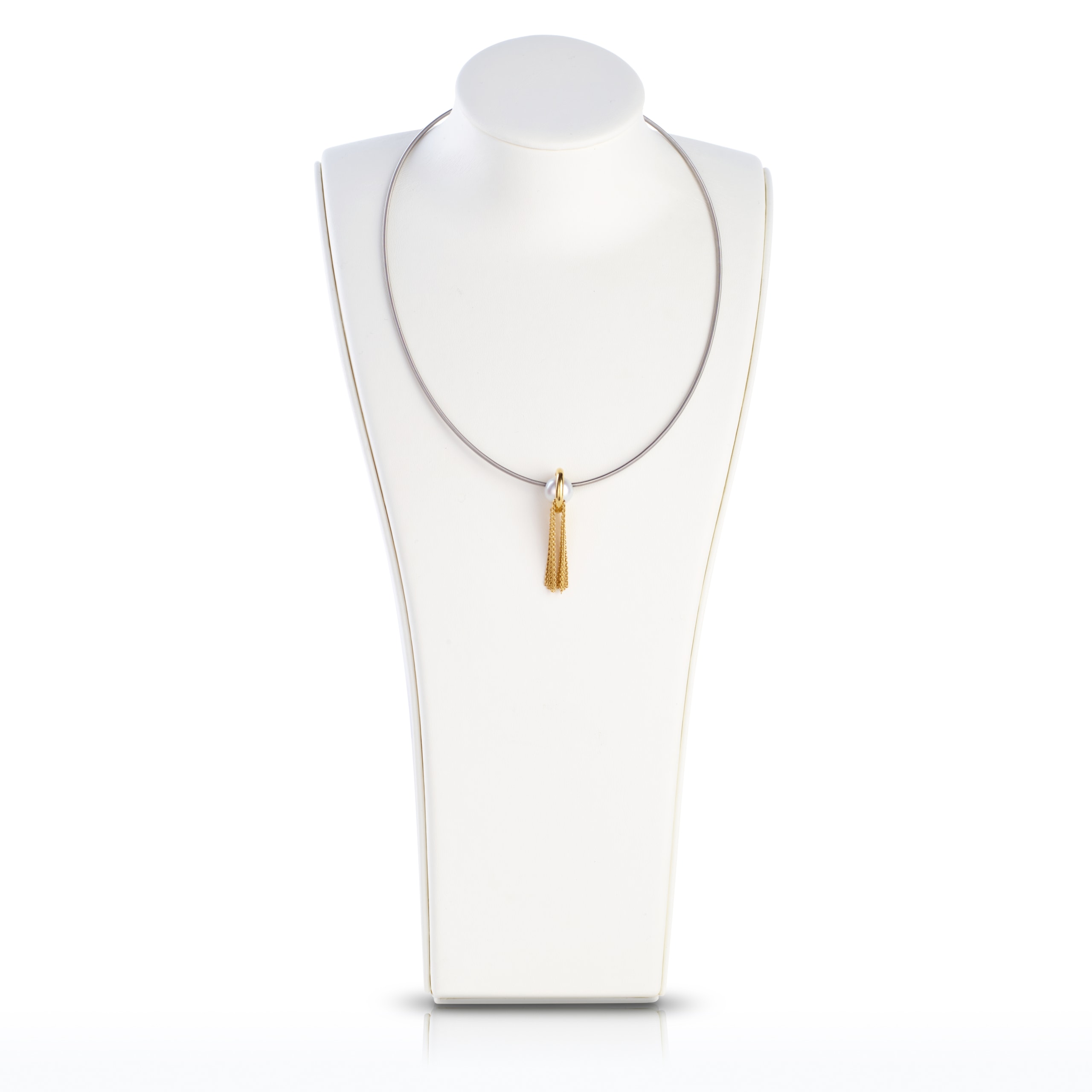 Schmuck: Bunz Halsreif mit Brillant Perl Anhänger Gelbgold 42 cm aus Edelstahl von Last Pieces