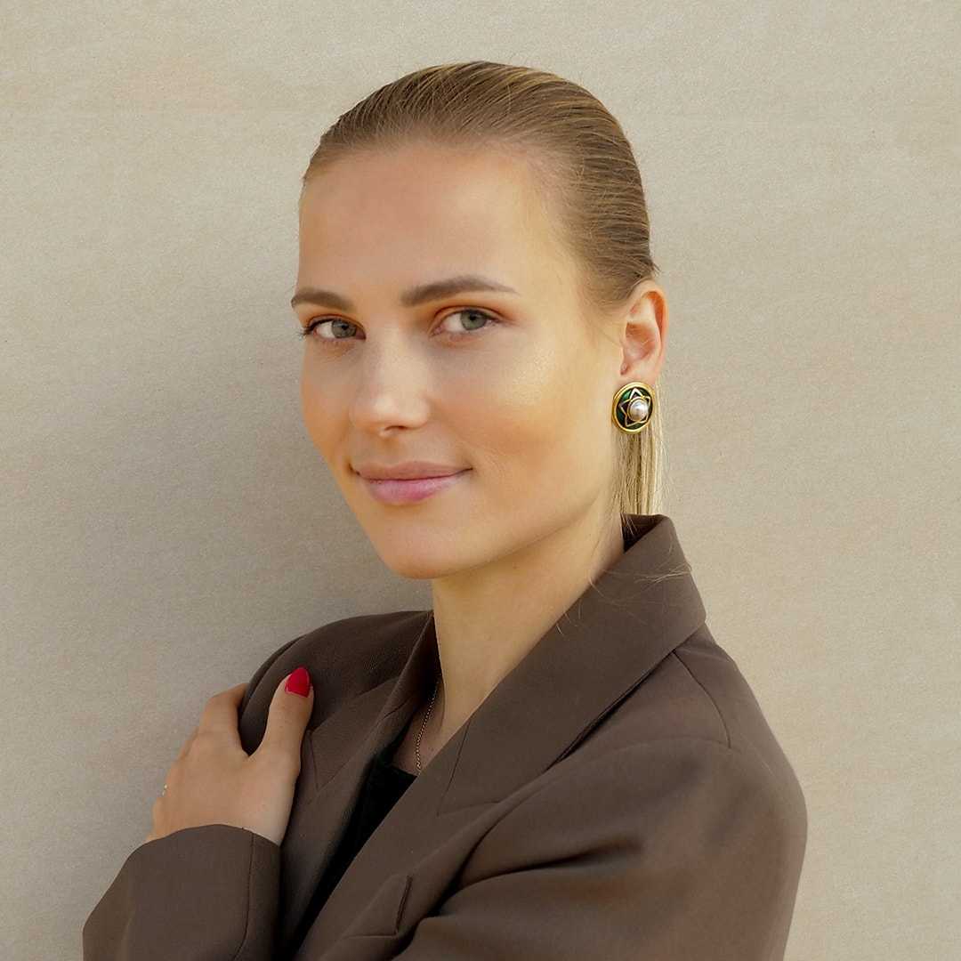 Schmuck: Perl Ohrstecker Marbeperle mit Emailie Gelbgold 19 mm aus 750 Gelbgold von Last Pieces