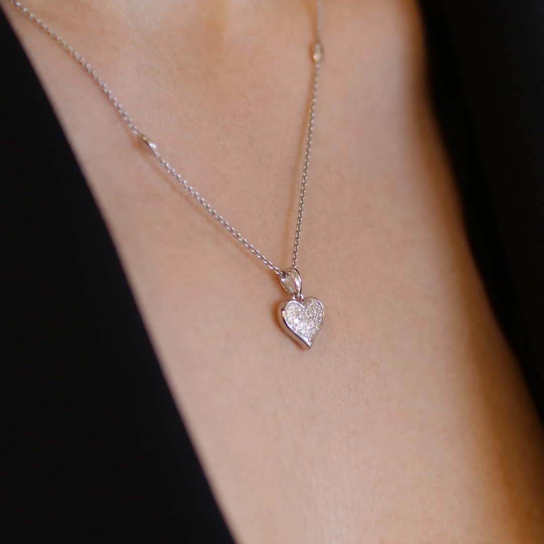 Schmuck: Brillant Halskette Herzform Weißgold 45 cm aus 585 Weißgold von Jewels by Eckstein