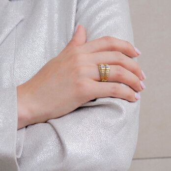 Schmuck: Doppelter Ring mit Diamanten Gelbgold Gr. 53 aus 750 Gelbgold von Last Pieces