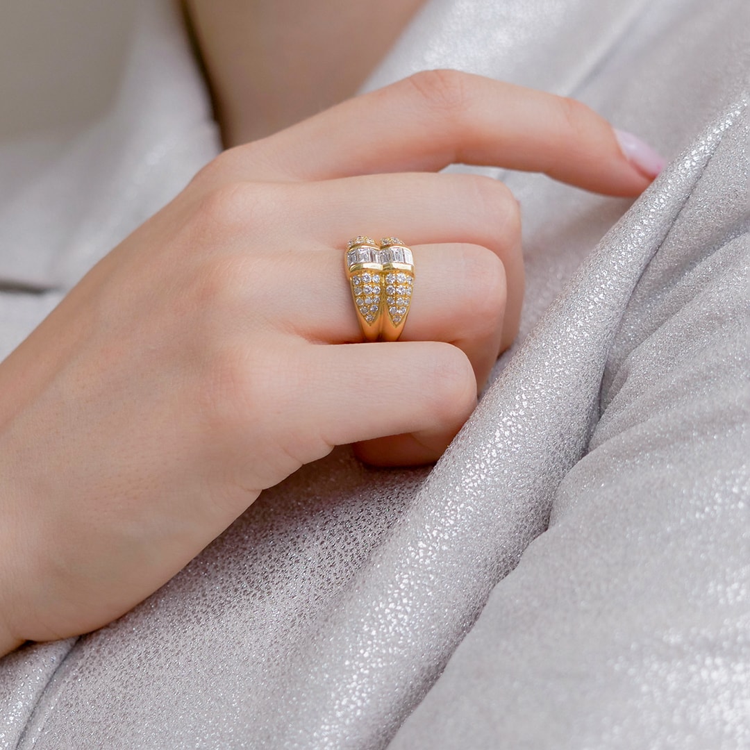 Schmuck: Doppelter Ring mit Diamanten Gelbgold Gr. 53 aus 750 Gelbgold von Last Pieces