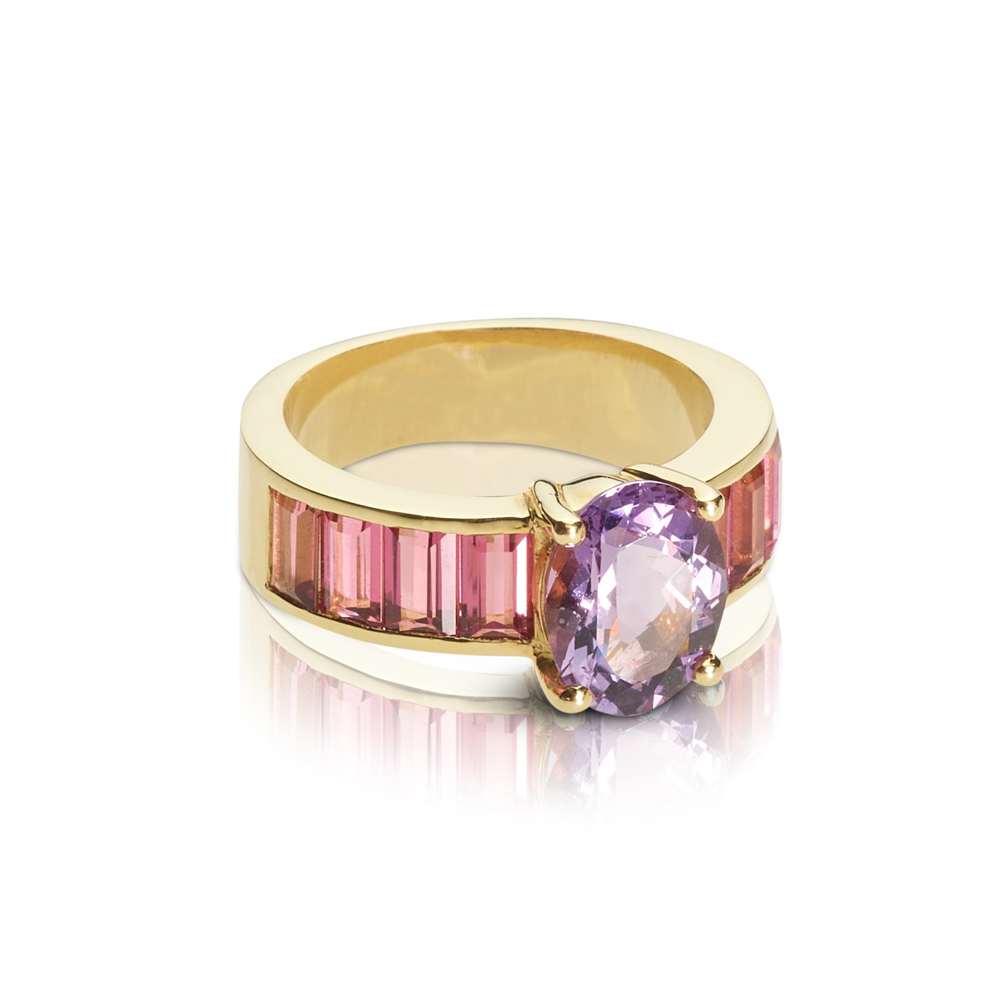 Schmuck: Farbstein Ring Turmalin & Amethyst Gr. 54 aus 750 Gelbgold von Jewels by Eckstein