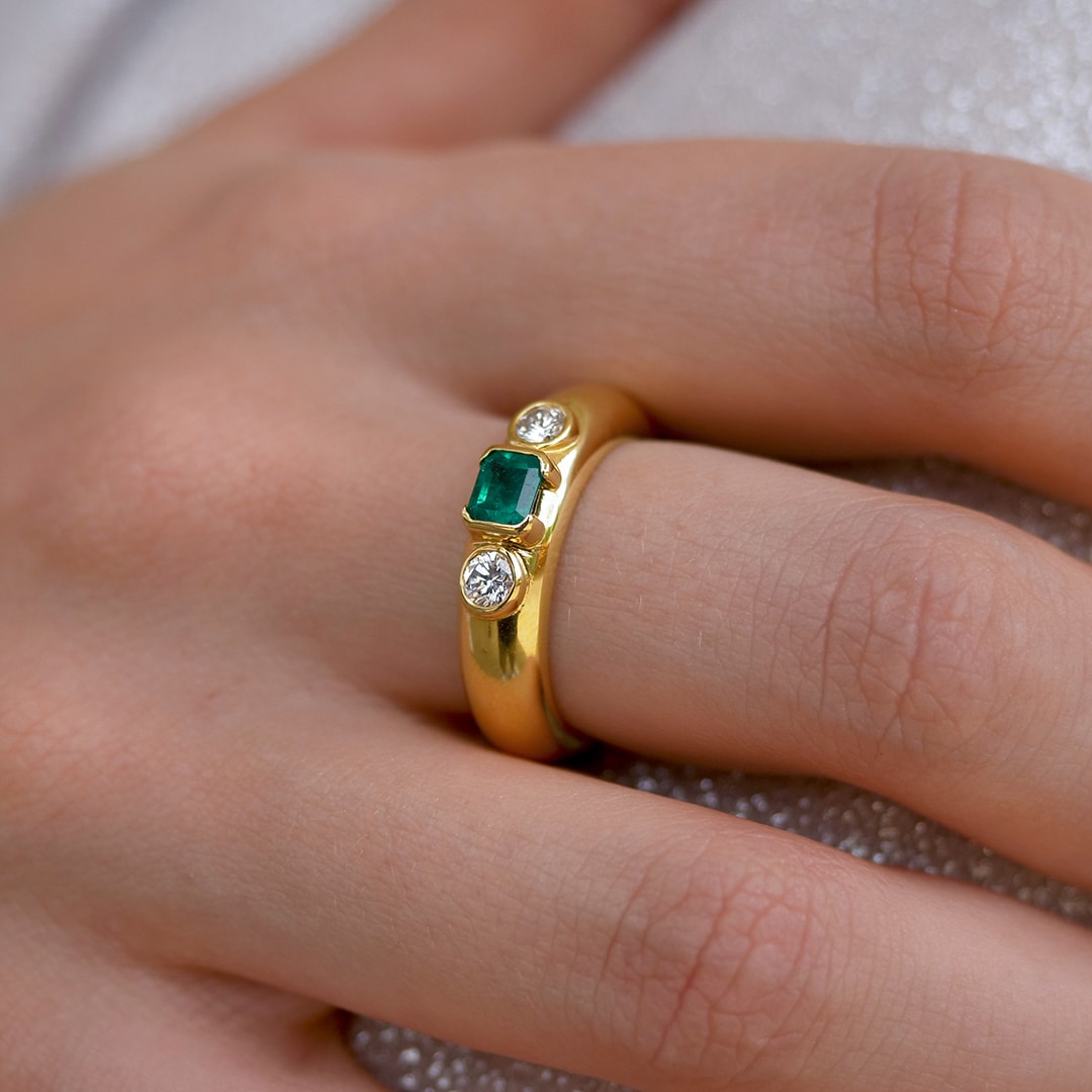 Schmuck: Smaragd Brillant Ring Gelbgold Gr. 54 aus 750 Gelbgold von Jewels by Eckstein