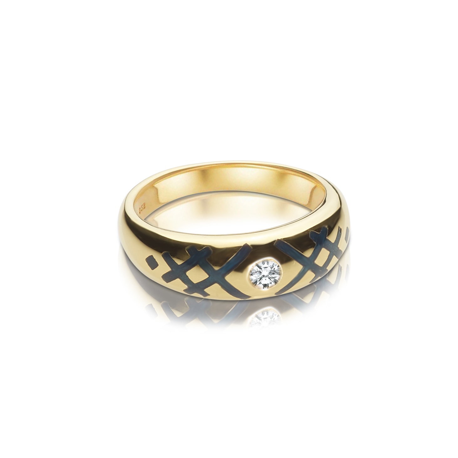 Schmuck: Emaille Ring Gelbgold & Brillant Gr. 52 aus 750 Gelbgold von Jewels by Eckstein