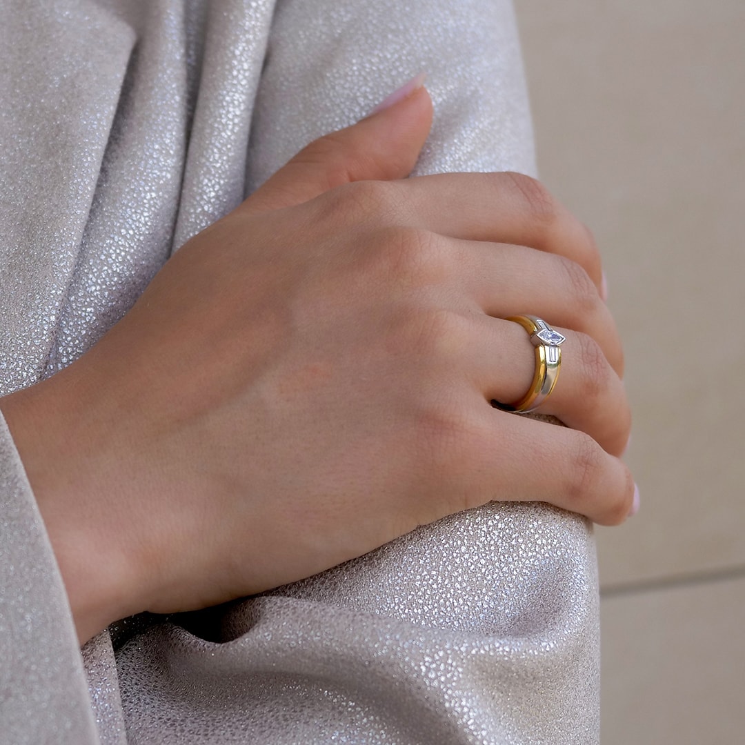 Schmuck: Diamant Ring Gelb & Weißgold Navetteschliff Gr. 54 aus 750 Weißgold von Last Pieces