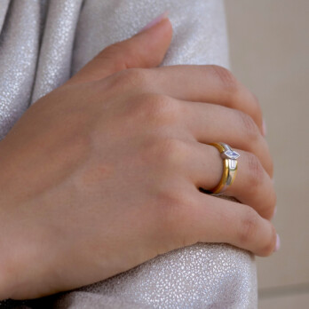 Schmuck: Diamant Ring Gelb & Weißgold Navetteschliff Gr. 54 aus 750 Weißgold von Last Pieces