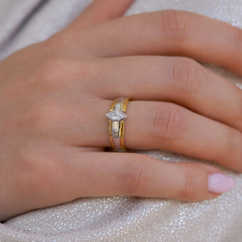 Schmuck: Diamant Ring Gelb & Weißgold Navetteschliff Gr. 54 aus 750 Weißgold von Last Pieces