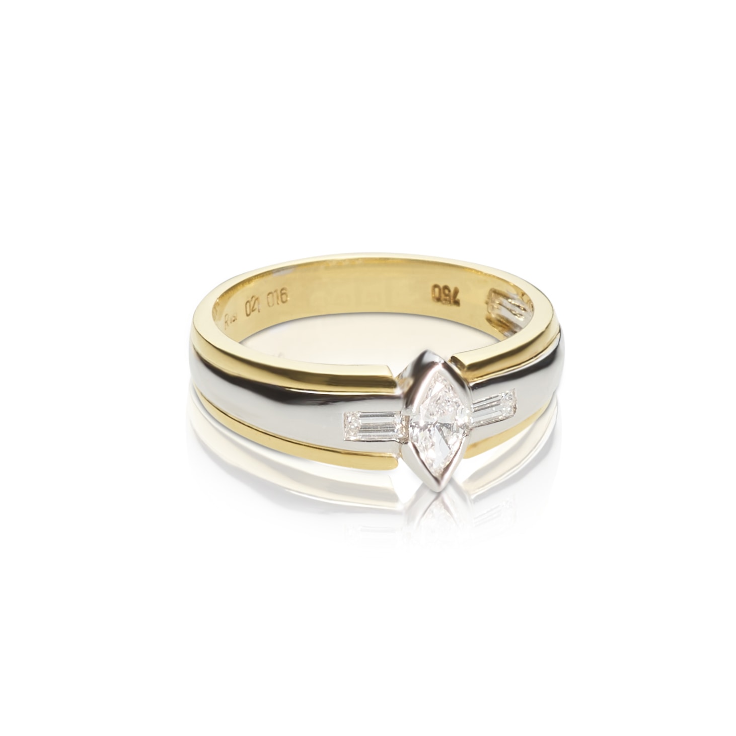 Schmuck: Diamant Ring Gelb & Weißgold Navetteschliff Gr. 54 aus 750 Weißgold von Last Pieces