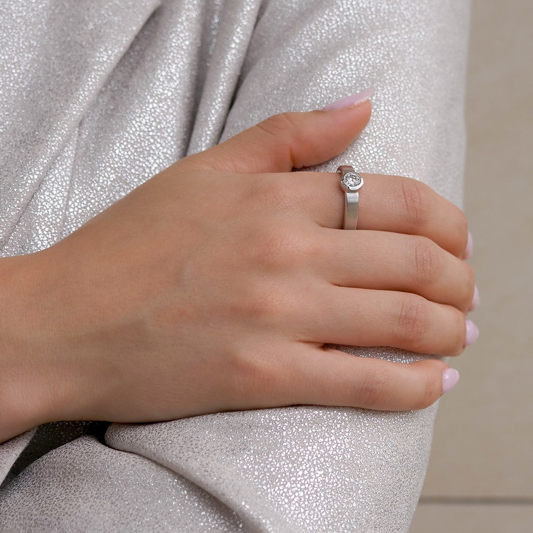 Schmuck: Solitaire Brillant Ring Weißgold matt Gr. 55 aus 750 Weißgold von Jewels by Eckstein