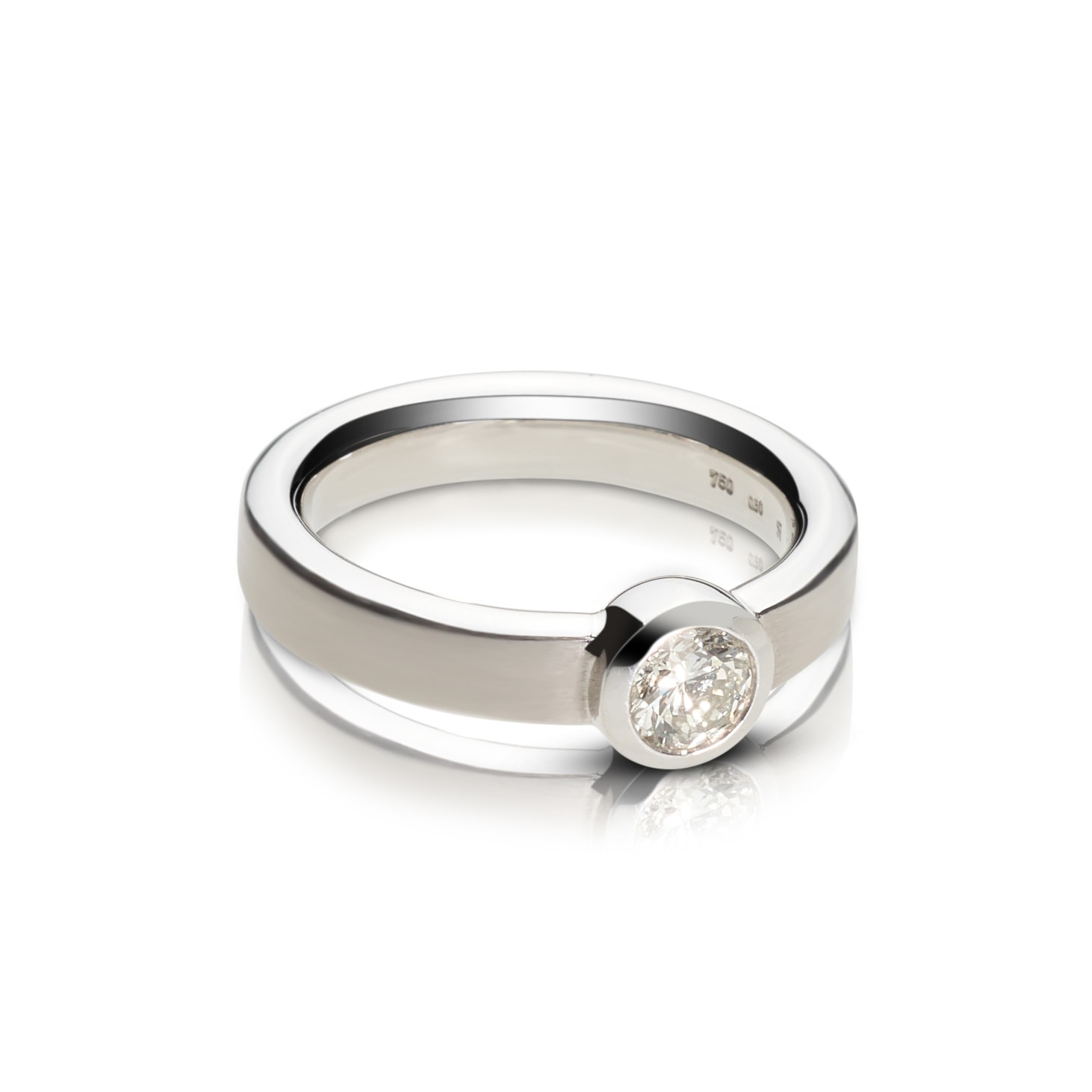 Schmuck: Solitaire Brillant Ring Weißgold matt Gr. 55 aus 750 Weißgold von Jewels by Eckstein