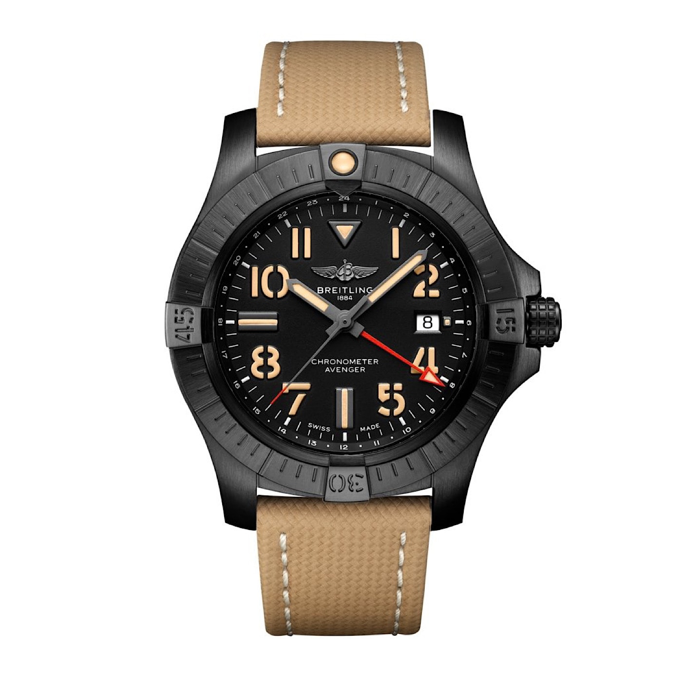 Uhren: Breitling Avenger GMT Schwarz Index Automatik 45 mm aus Titan und Edelstahl von Breitling