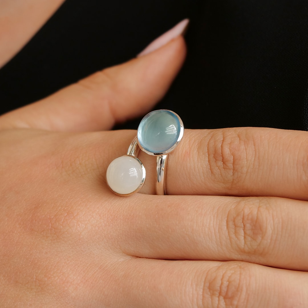 Schmuck: Quinn Colors Ring Mondstein & Blautopas Silber Gr. 56 aus 925 Silber von Quinn