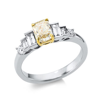 Schmuck: Solitaire Cushion Ring Baguette & Brillant Weißgold Gr. 55 aus 750 Weißgold von Jewels by Eckstein