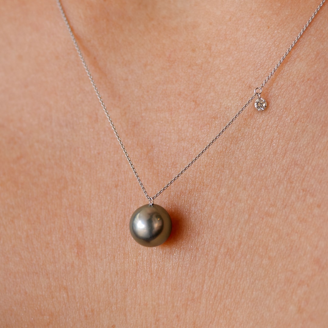 Schmuck: Halskette mit Tahiti & Brillant Weißgold 45 cm aus 750 Weißgold von Jewels by Eckstein