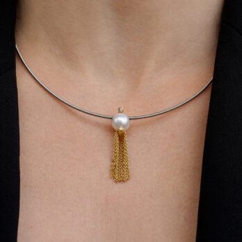 Schmuck: Bunz Halsreif mit Brillant Perl Anhänger Gelbgold 42 cm aus Edelstahl von Last Pieces