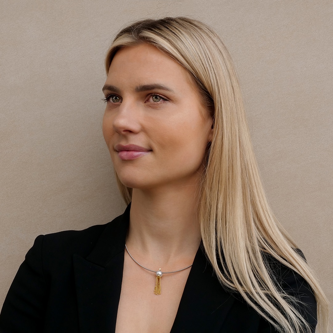 Schmuck: Bunz Halsreif mit Brillant Perl Anhänger Gelbgold 42 cm aus Edelstahl von Last Pieces