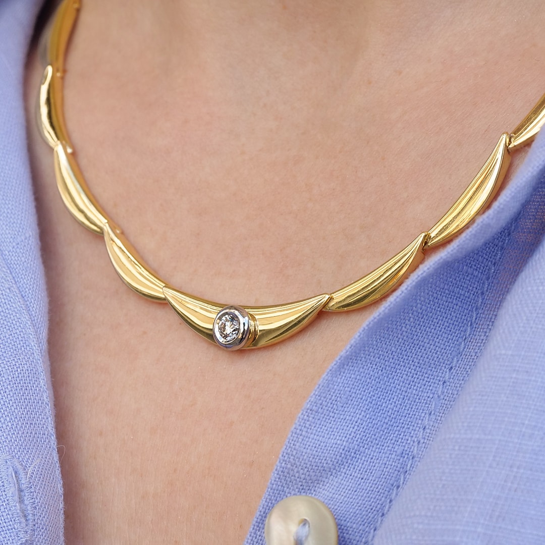 Schmuck: Mittteil Collier Brillant in Zargenfassung Gelbgold 45 cm aus 750 Gelbgold von Last Pieces