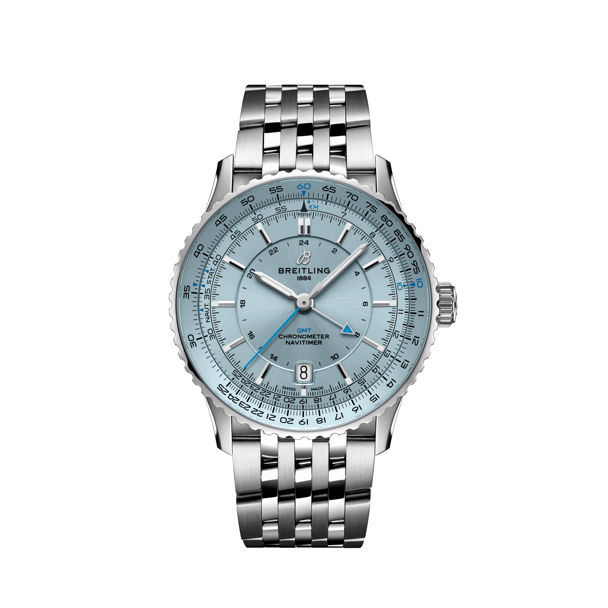 Uhren: Breitling Navitimer Automatik GMT Eisblau Index 41 mm aus Edelstahl von Breitling