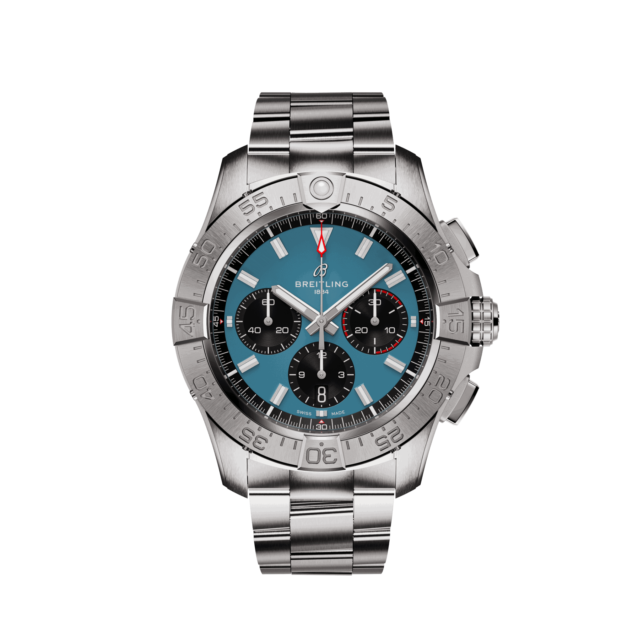 Uhren: Super Avenger Chrono Automatik Blau Index 44 mm aus Edelstahl von Breitling