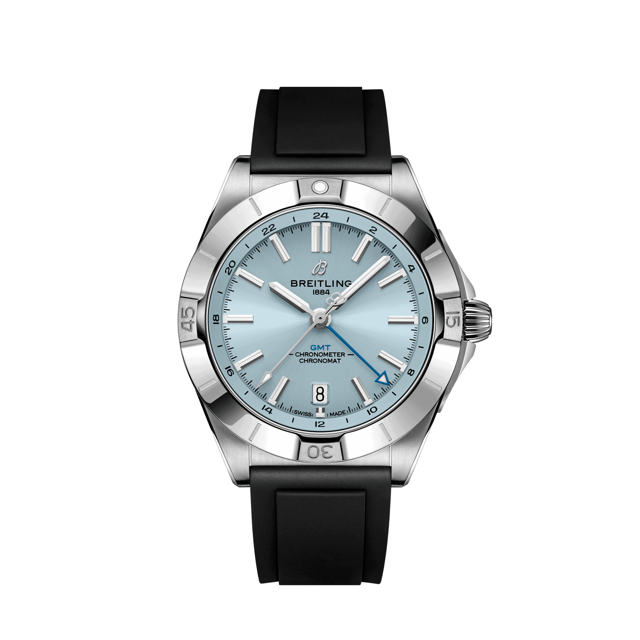 Uhren: Breitling Chronomat GMT Eisblau Index Automatik 40 mm aus Edelstahl von Breitling