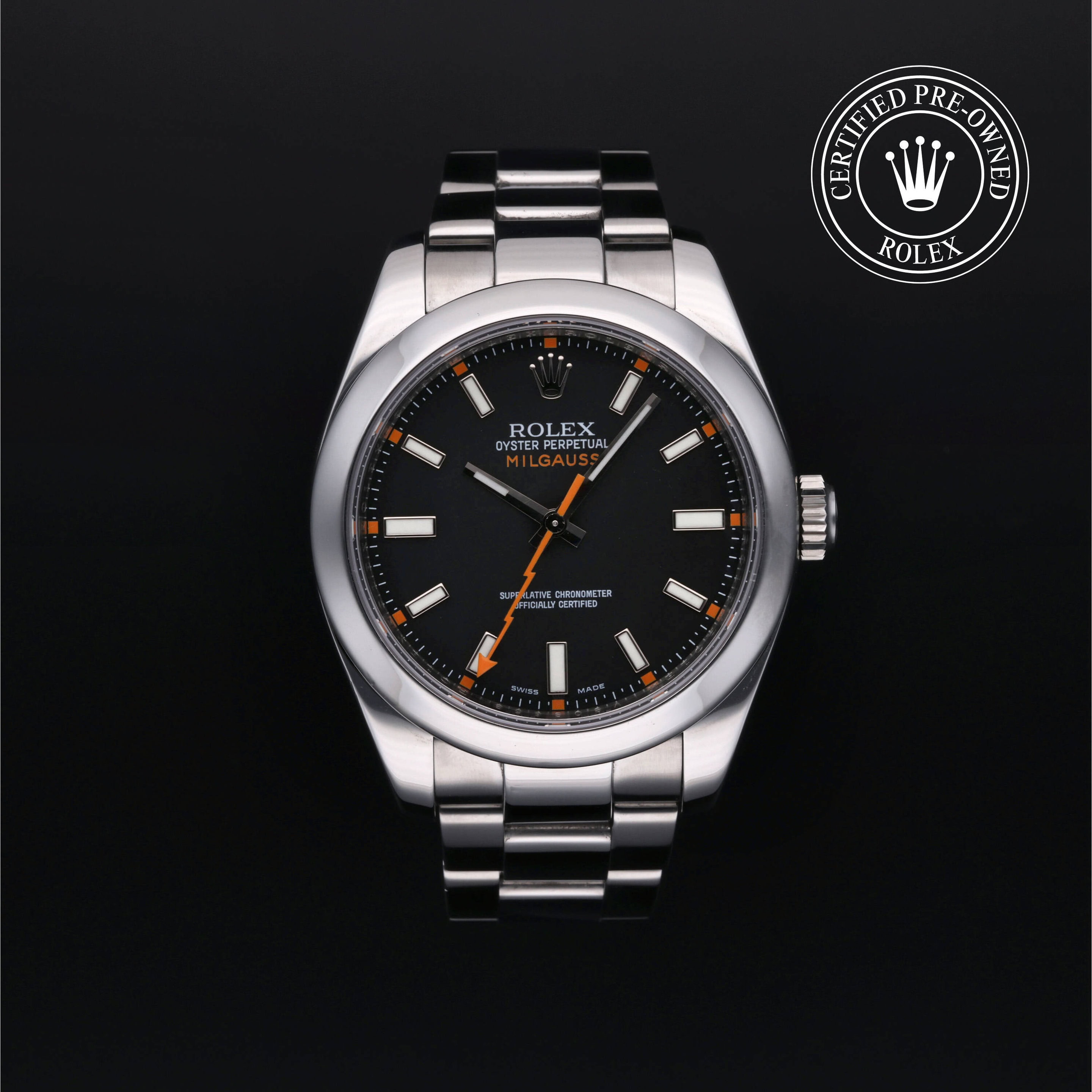 : Milgauss aus Edelstahl Oystersteel von Rolex Certified Pre-Owned