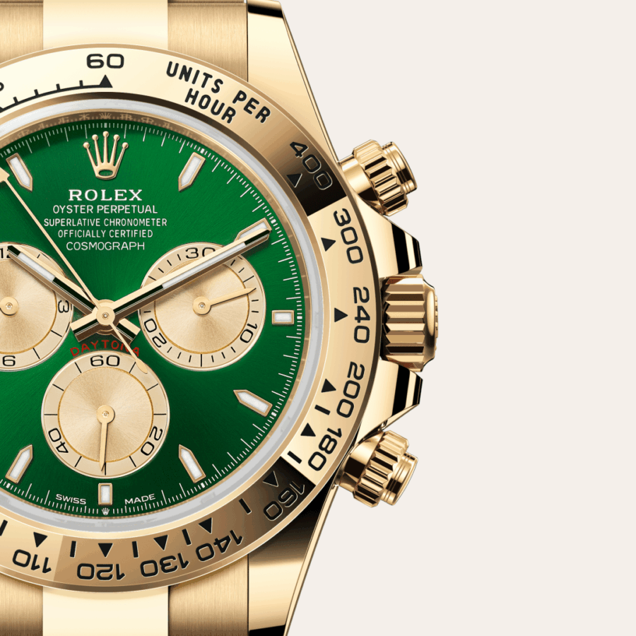 Rolex Cosmograph Daytona mit Zifferblatt Strahlend grün und golden (M126508-0008) – Juwelier-Eckstein