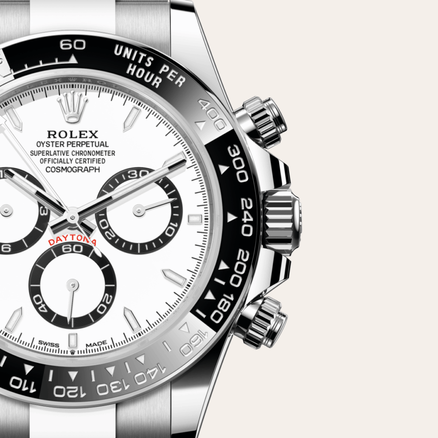 Rolex Cosmograph Daytona mit Zifferblatt Weiß, schwarze Totalisatorringe (M126500LN-0001) – Juwelier-Eckstein