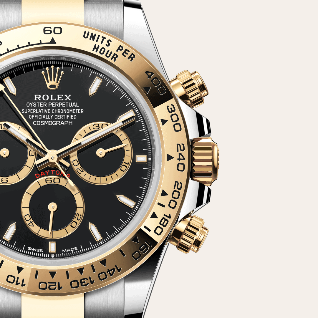 Rolex Cosmograph Daytona mit Zifferblatt Schwarz, goldene Totalisatorringe (M126503-0003) – Juwelier-Eckstein