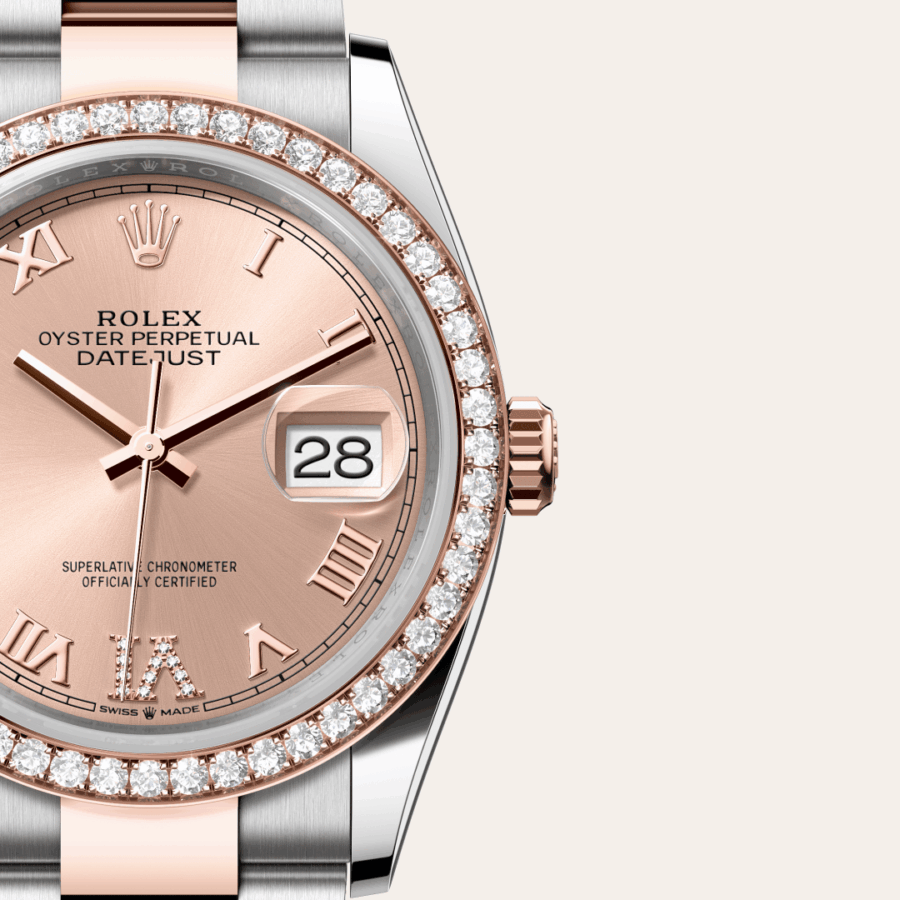 Rolex Datejust 36 mit Zifferblatt Farbe Rosé mit Diamanten (M126281RBR-0016) – Juwelier-Eckstein