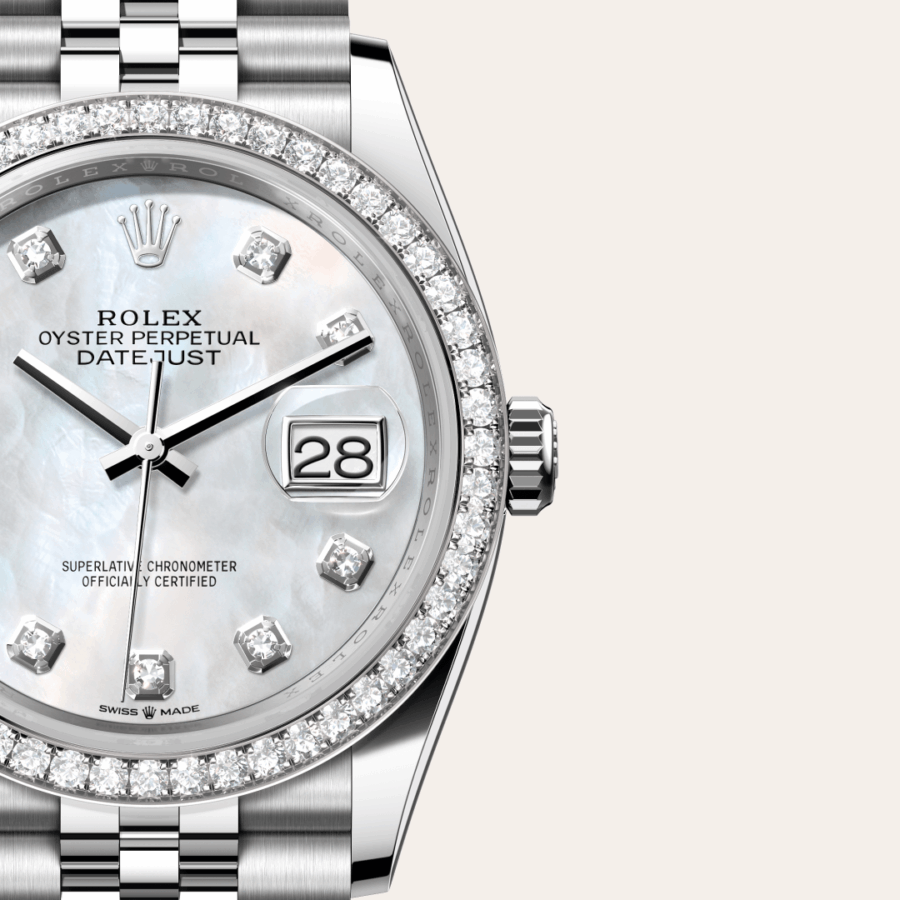 Rolex Datejust 36 mit Zifferblatt Helles Perlmutt-Zifferblatt mit Diamanten (M126284RBR-0011) – Juwelier-Eckstein