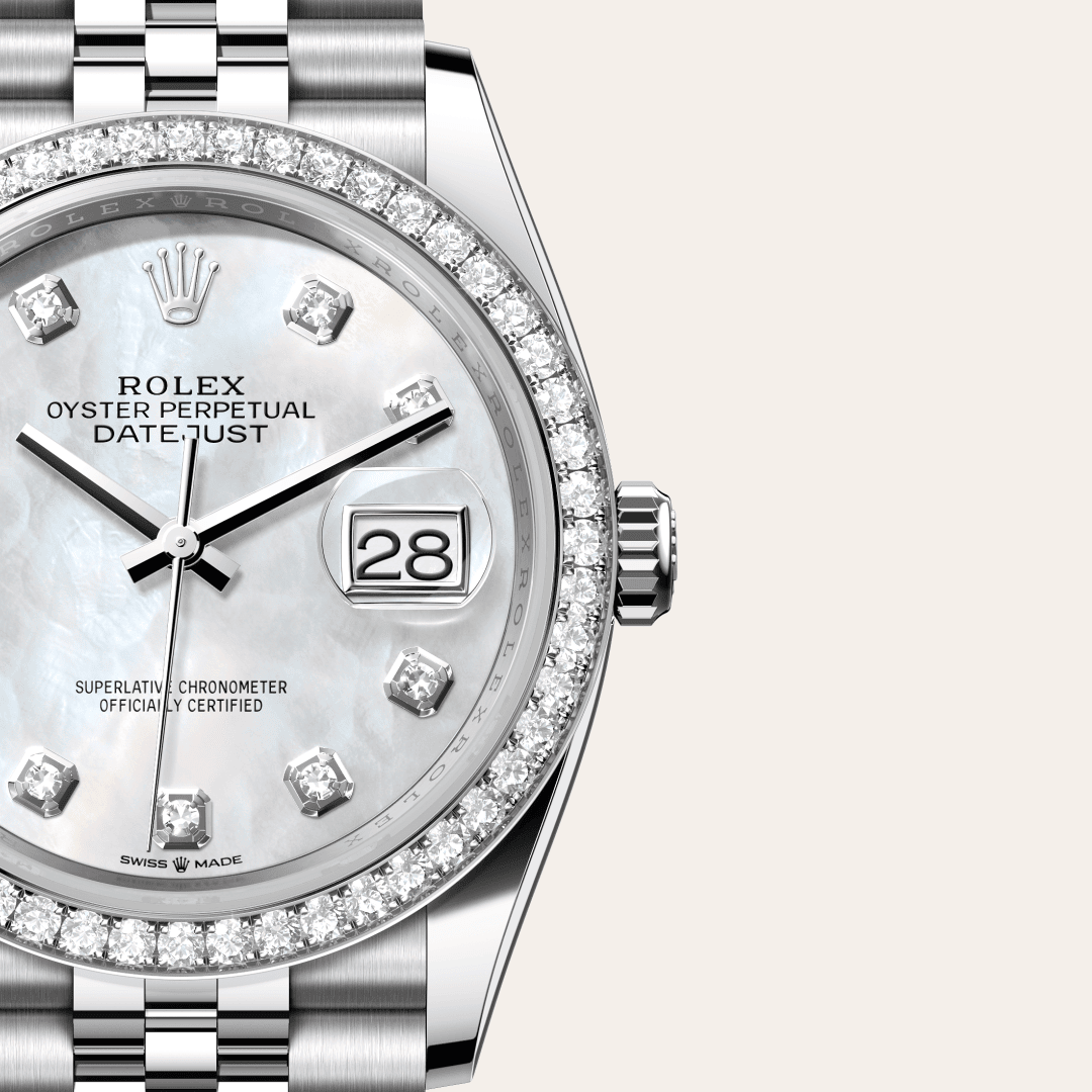 Rolex Datejust 36 mit Zifferblatt Helles Perlmutt-Zifferblatt mit Diamanten (M126284RBR-0011) – Juwelier-Eckstein
