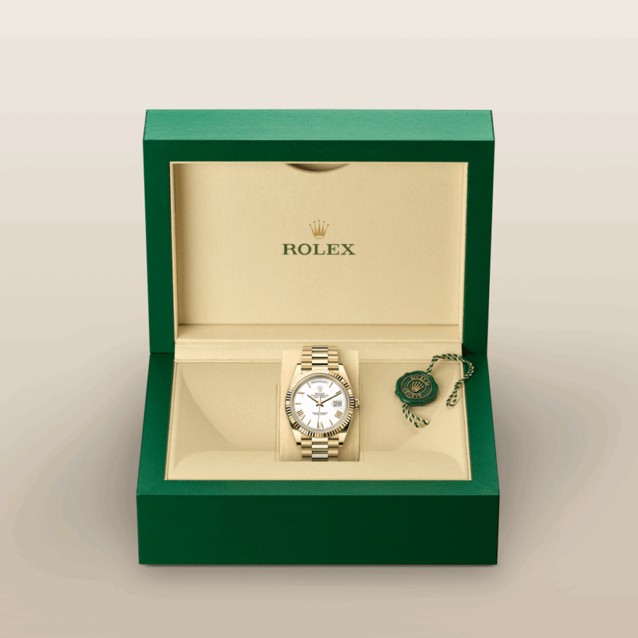Rolex Day-Date 40 mit President, dreireihig, halbrunde Elemente (M228238-0042) – Juwelier-Eckstein