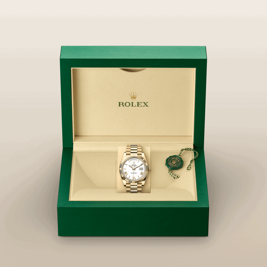 Rolex Day-Date 40 mit President, dreireihig, halbrunde Elemente (M228238-0042) – Juwelier-Eckstein