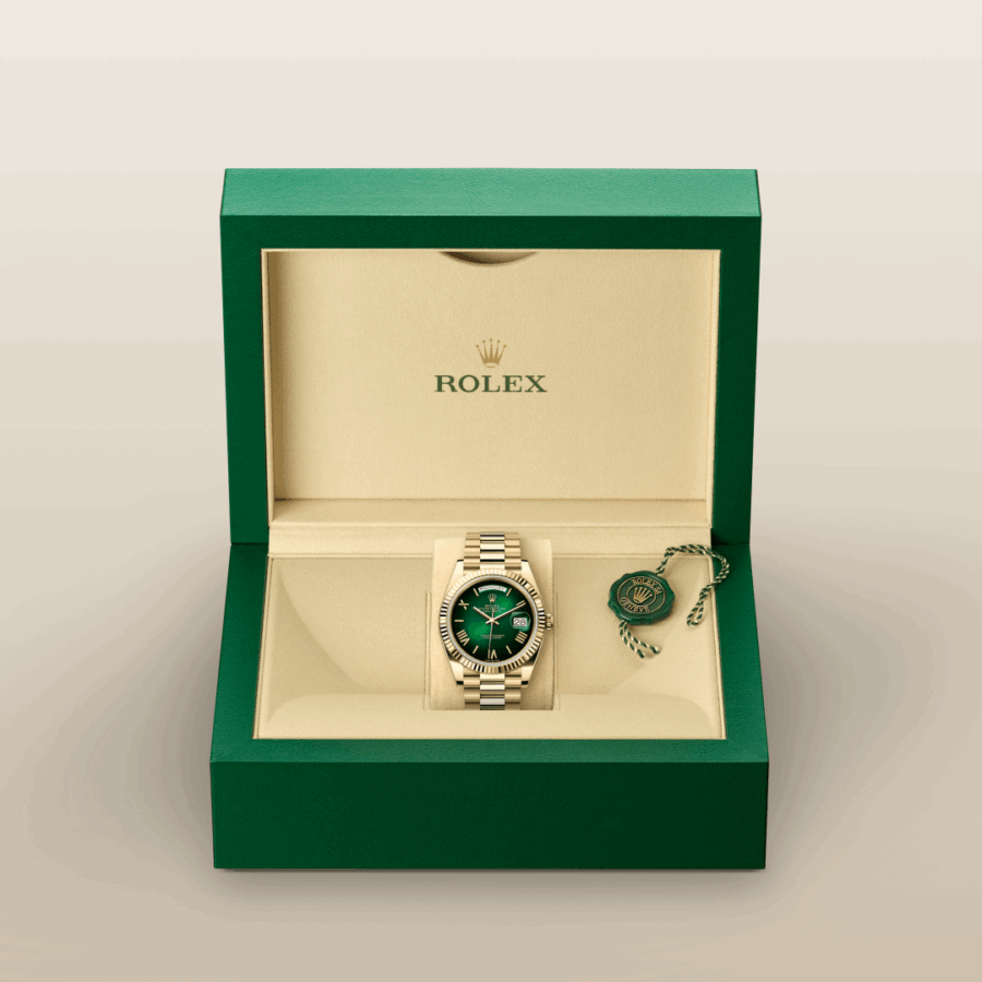 Rolex Day-Date 40 mit President, dreireihig, halbrunde Elemente (M228238-0069) – Juwelier-Eckstein