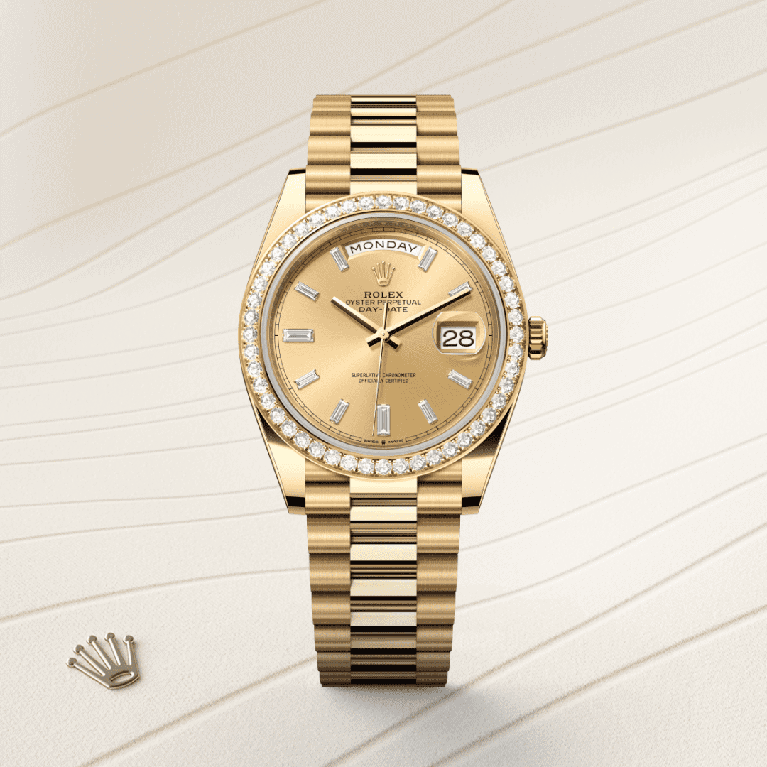 Rolex Day-Date 40 Oyster, 40 mm, Gelbgold mit Diamanten (M228348RBR-0002) – Juwelier-Eckstein