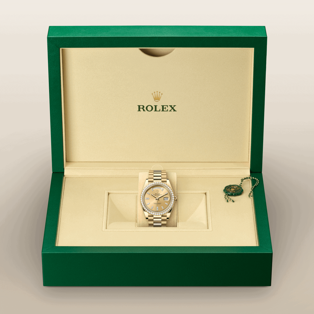 Rolex Day-Date 40 mit President, dreireihig, halbrunde Elemente (M228348RBR-0002) – Juwelier-Eckstein