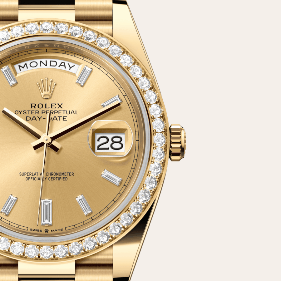 Rolex Day-Date 40 mit Zifferblatt Champagnerfarben mit Diamanten (M228348RBR-0002) – Juwelier-Eckstein