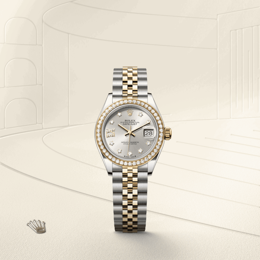Rolex Lady-Datejust Oyster, 28 mm, Edelstahl Oystersteel und Gelbgold mit Diamanten (M279383RBR-0003) – Juwelier-Eckstein