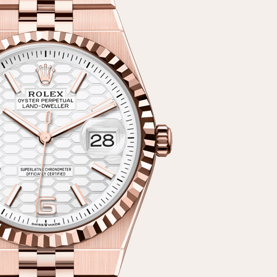 Rolex Land-Dweller 36 mit Zifferblatt Tiefweiß mit Wabenmuster (M127235-0001) – Juwelier-Eckstein