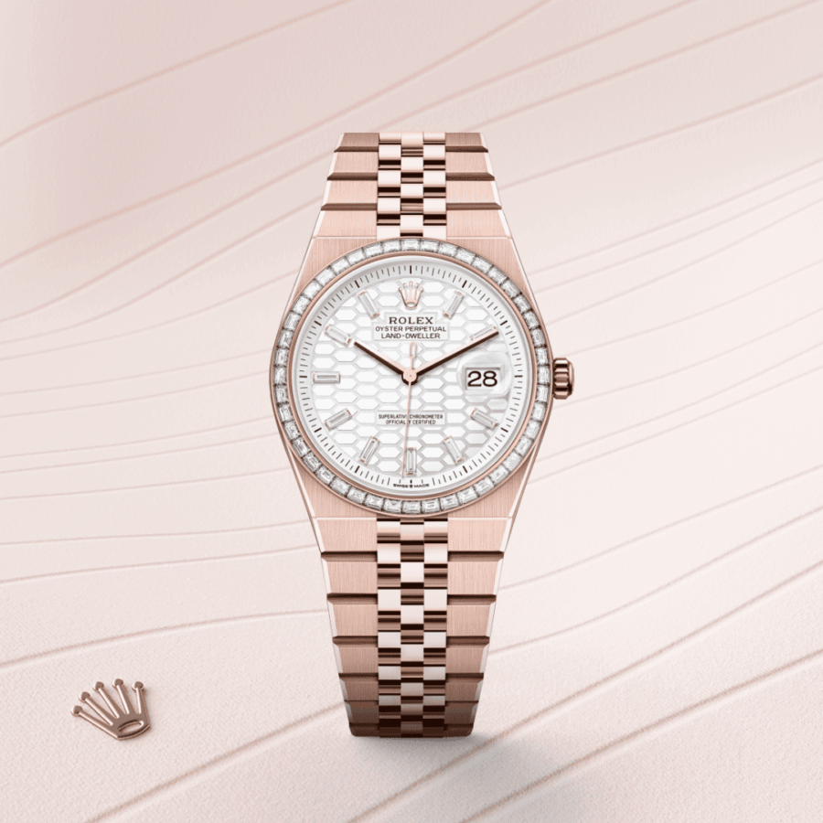 Rolex Land-Dweller 36 Oyster, 36 mm, Everose-Gold mit Diamanten (M127285TBR-0002) – Juwelier-Eckstein