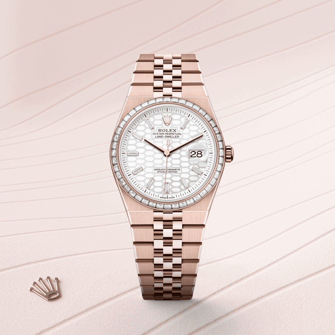 Rolex Land-Dweller 36 Oyster, 36 mm, Everose-Gold mit Diamanten (M127285TBR-0002) – Juwelier-Eckstein